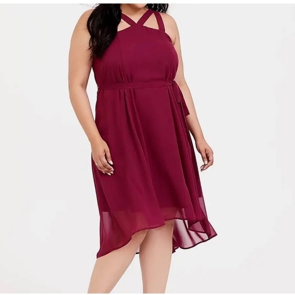 Torrid Chiffon Halter Hi Low Dress Size 1X Burgundy Formal Party Valentines Day - Picture 1 of 12